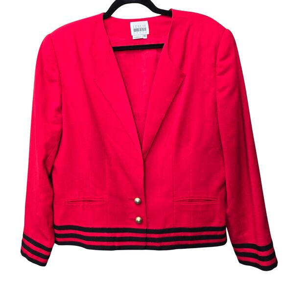 Vtg Leslie Fay Blazer Jacket Womens Plus 18 Red Black Sailor Old Money Preppy - Picture 1 of 11